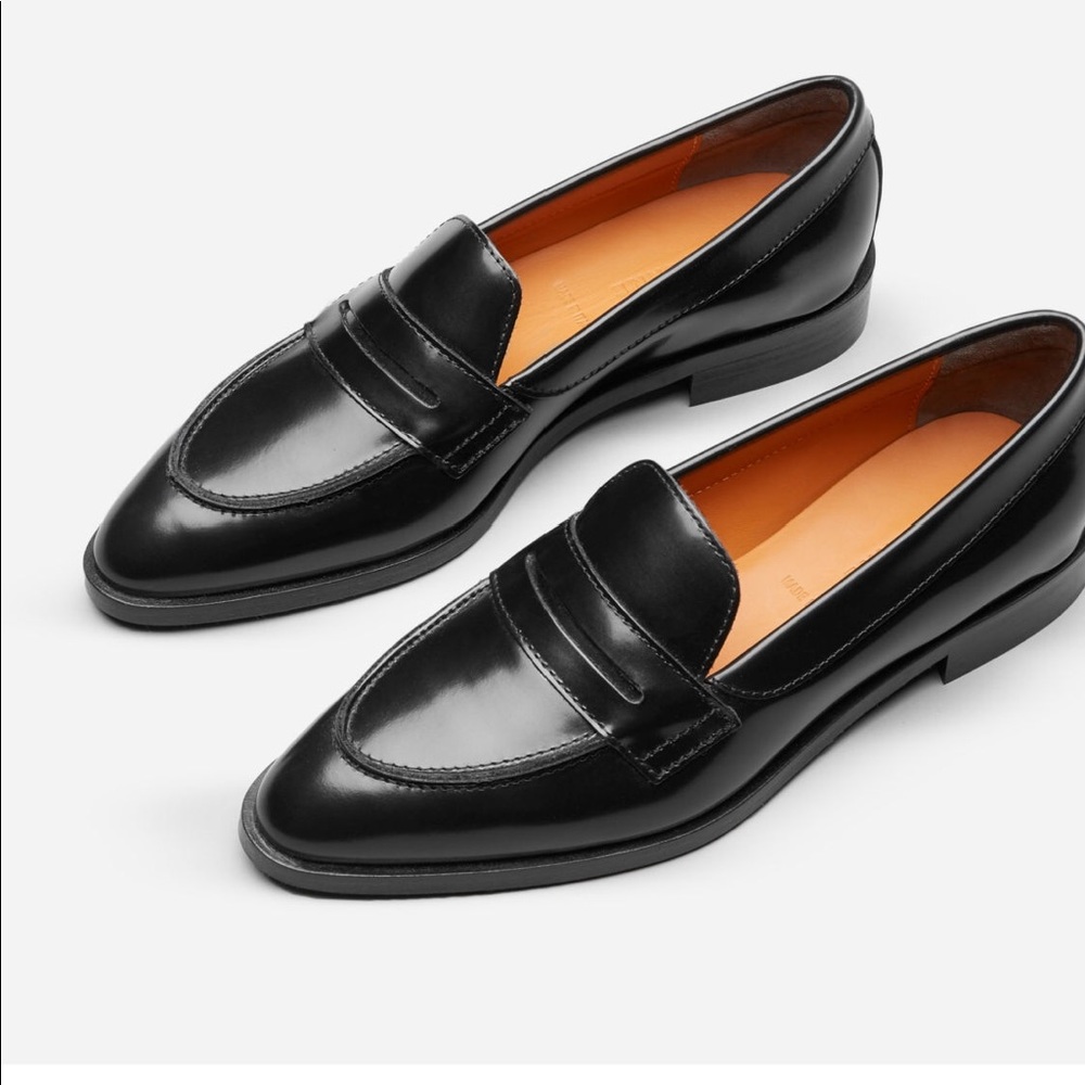 Everlane Black Leather Penny Loafers